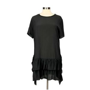 a loves a Womens Black Silk Ruffle Hem Shift Dress Short Sleeve size Medium